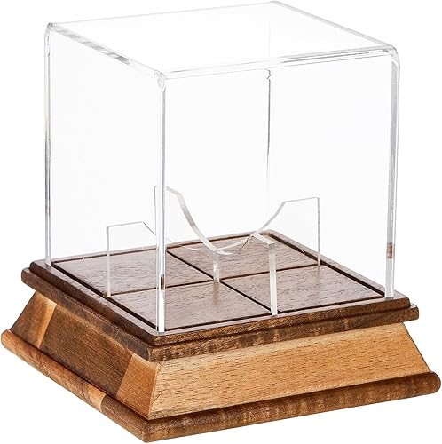 Tebery Vitrina de béisbol con soporte de madera, con protección UV, soporte de béisbol transparente con base de madera, exhibición de recuerdos