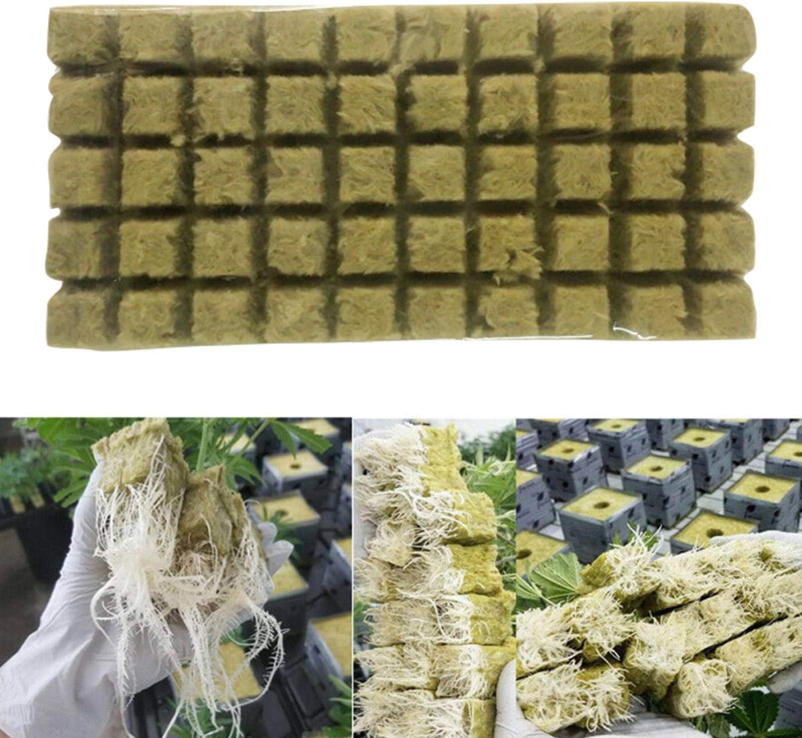 ANAJOY 50 or 100 Holes Rockwool Grow Cubes, Hydroponic Growing Greenhouse Soilless Cultivation Mini Compress Base Stonewool Starter Cubes for Plants Starting/Root Cuttings/Plant Growth(50 Holes)