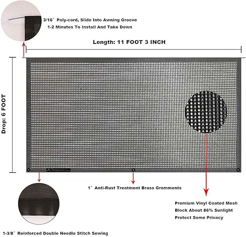 Miniatura 267 de Tentproinc Pantalla parasol para toldo, 8 pies x 13 pies 3 pulgadas (apta para toldo de 14 pies), protector solar de malla para autocaravana, cámper