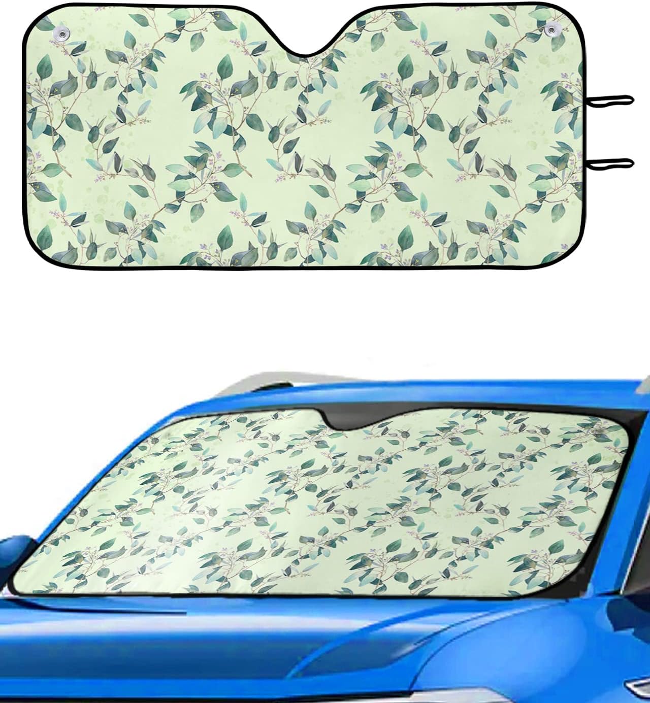 Leaves Flower Car Windshield Sun Shade,Portable Truck Sunshade Visor Cover Auto Vehicle Front Window UV Block Screen Cover Heat Protection for Windshield,Ombre Green Leaf Plant Watercolor Small