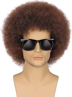 Afro Wig for Men 70s 80s Short Curly Brown Rocker Party Disco for Halloween Costume Cosplay Synthetic Funny Wigs(Dark Brown)