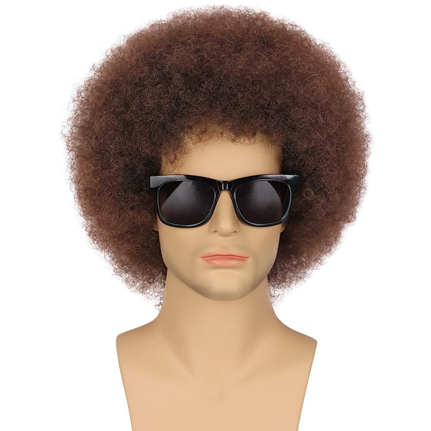 G&T Wig 70s Afro Wig for Men Disco Costume Set Glasses Chain Mustache Short Curly Natural Black Hair Fluffy Synthetic Funny Wig for Party Halloween Hippies Rocker（Black）