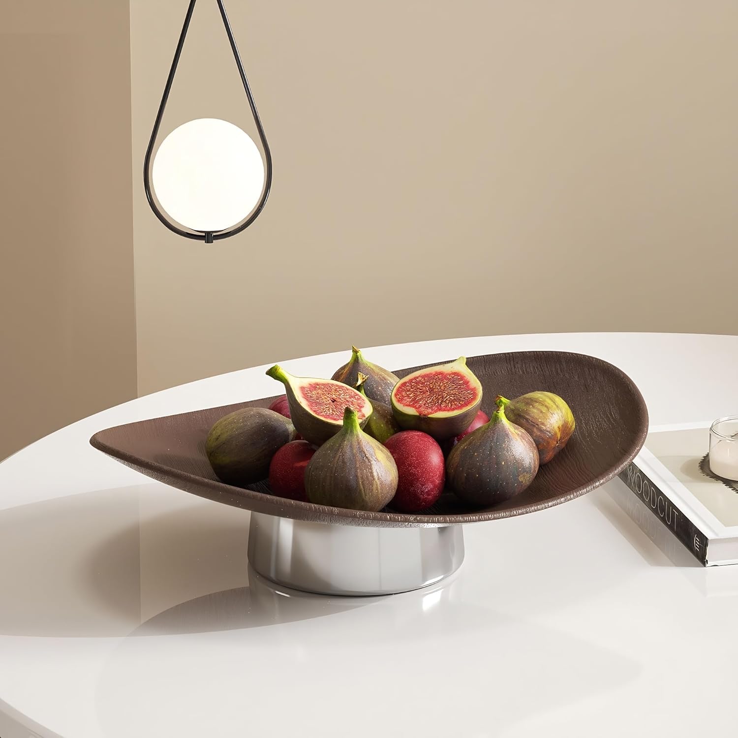 12" Resin Decorative Fruit Bowl With Pedestal For Kitchen Counter (Brown)