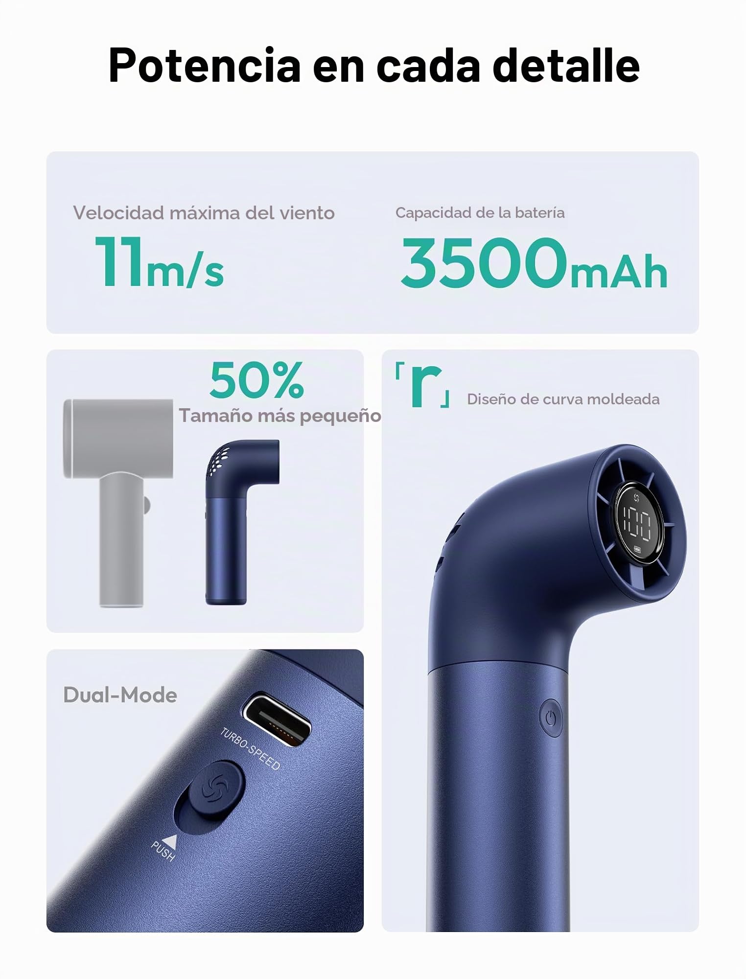 Aecooly Mini Ventilador de Mano, Potente Turbo Ventilador Portatil, 19000 RPM Aero Pro, Bateria Recargable 15H de Duración, 6 Velocidades, Bolsillo Pequeño Viajes Regalo para Mujeres-Azul
