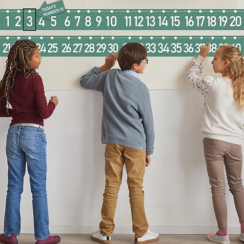 Miniatura 5 de Tablón de anuncios de línea numérica -20 a 120 para aula de pared, decoración de borde de hojas de eucalipto verde para decoración de borde de