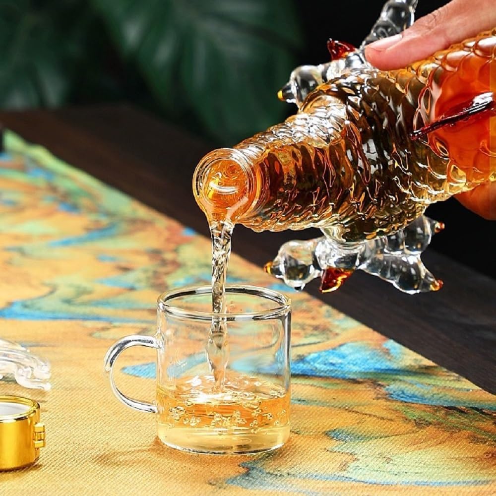 1000ml Dragon Drinking Decanter Whiskey and Wine Decanter, Zodiac Dragon Shape Whiskey and Wine Decanter, Glass Animal Whiskey Bottle, Wine or Liquor Decanter, 10'' x 16'', Clear