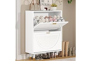 howcool 16-Pair Freestanding Wooden Shoe Cabinet with 2 Flip Drawers