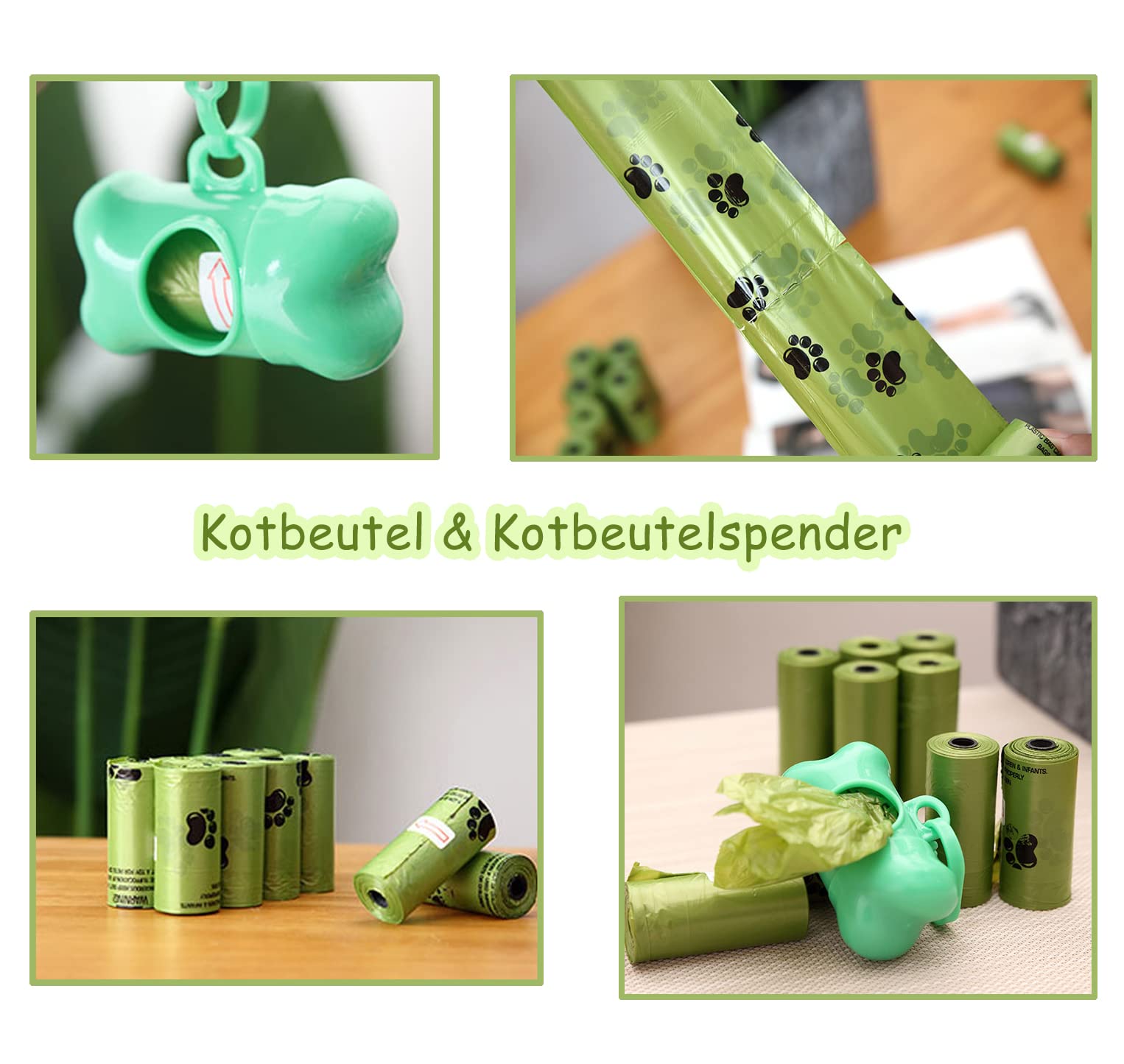Hundekotgreifer mit Beutel Hundekotschaufel Set Tragbar Pooper Scooper Hundekot Aufsammler mit Tüte Greifer Hundekotbeutel Biologisch Abbaubar mit Hundekotbeutelspender für Haustier Hunde Katzen