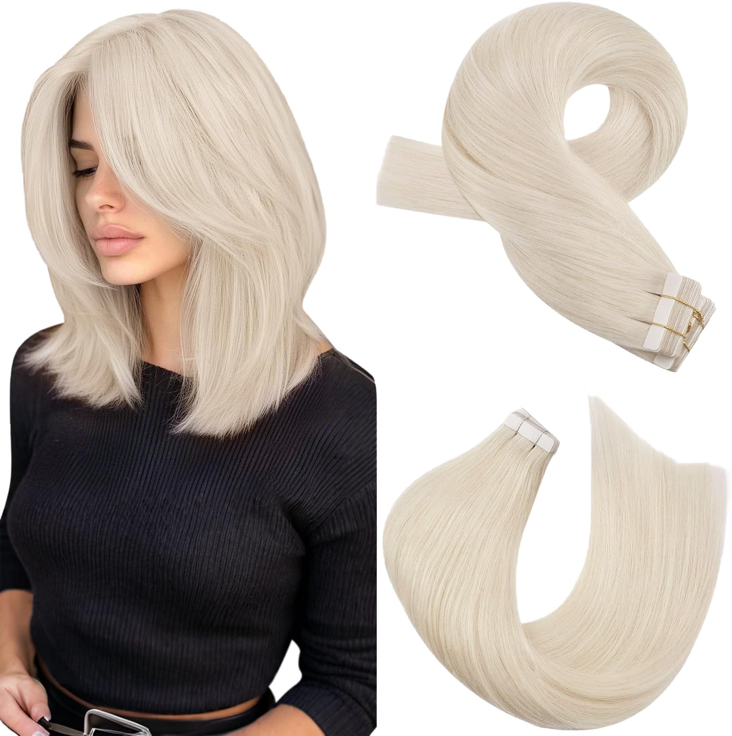 Moresoo Tape Hair Extensions Real Human Hair 18 Inch Jet Black Human Hair Extensions Tape in Black Remy Hair Straight Silky Soft for Women Natural Looking 20pcs/50g #1 — view 47