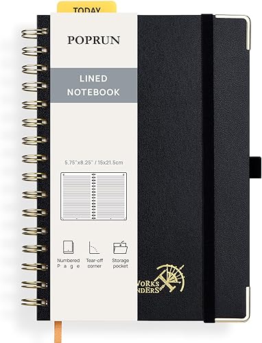 Miniatura 29 de POPRUN Lined Spiral Journal Notebook for Women & Men, 7-1/4" x 9-1/2", 220 Numbered Pages, College Ruled Hardcover Notebook for Work, Journals for