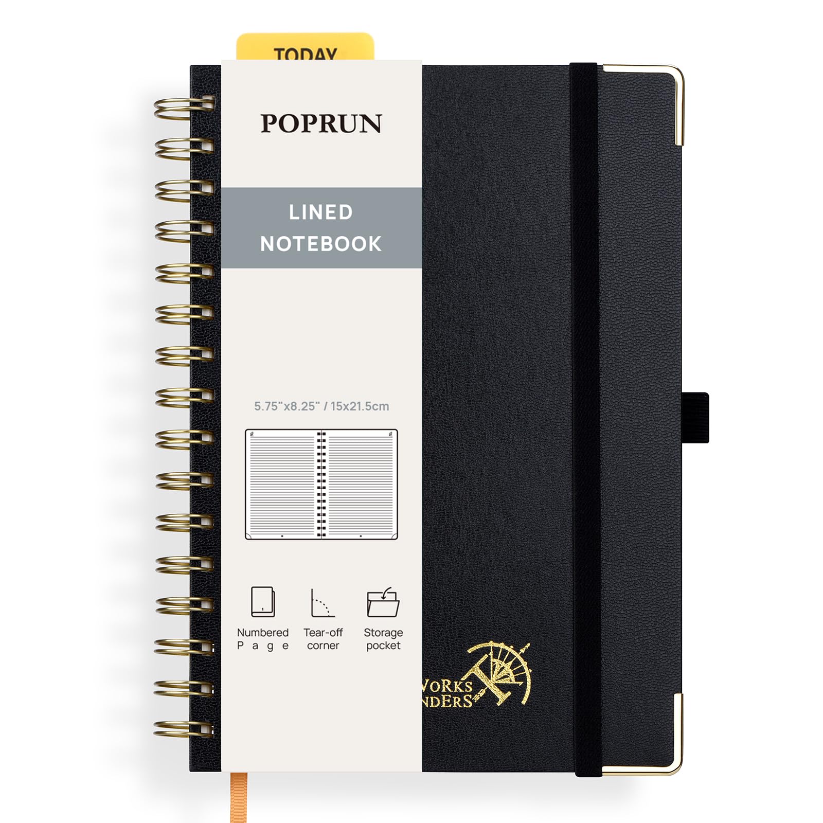 POPRUN A5 Lined Notebook, 141 Pages Hardback Spiral Notebooks, 120GSM Thick Paper Journals for Women & Men, Wirebound Notepad for School, Study, Office Use, 15 x 21.5cm, Black