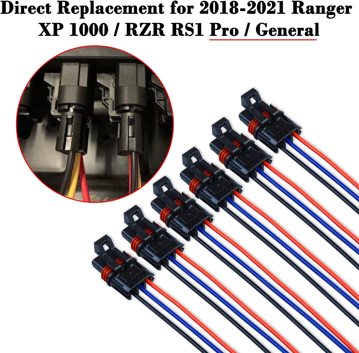 Pulse Power Plug Pigtail Connector Pulse Bar Connectors with Seat Belt Bypass Compatible with Polaris 2018-2024 Ranger XP 1000/ RZR RS1 Pro/General Wire Accessory Plug Black Blue Red 6 Pack