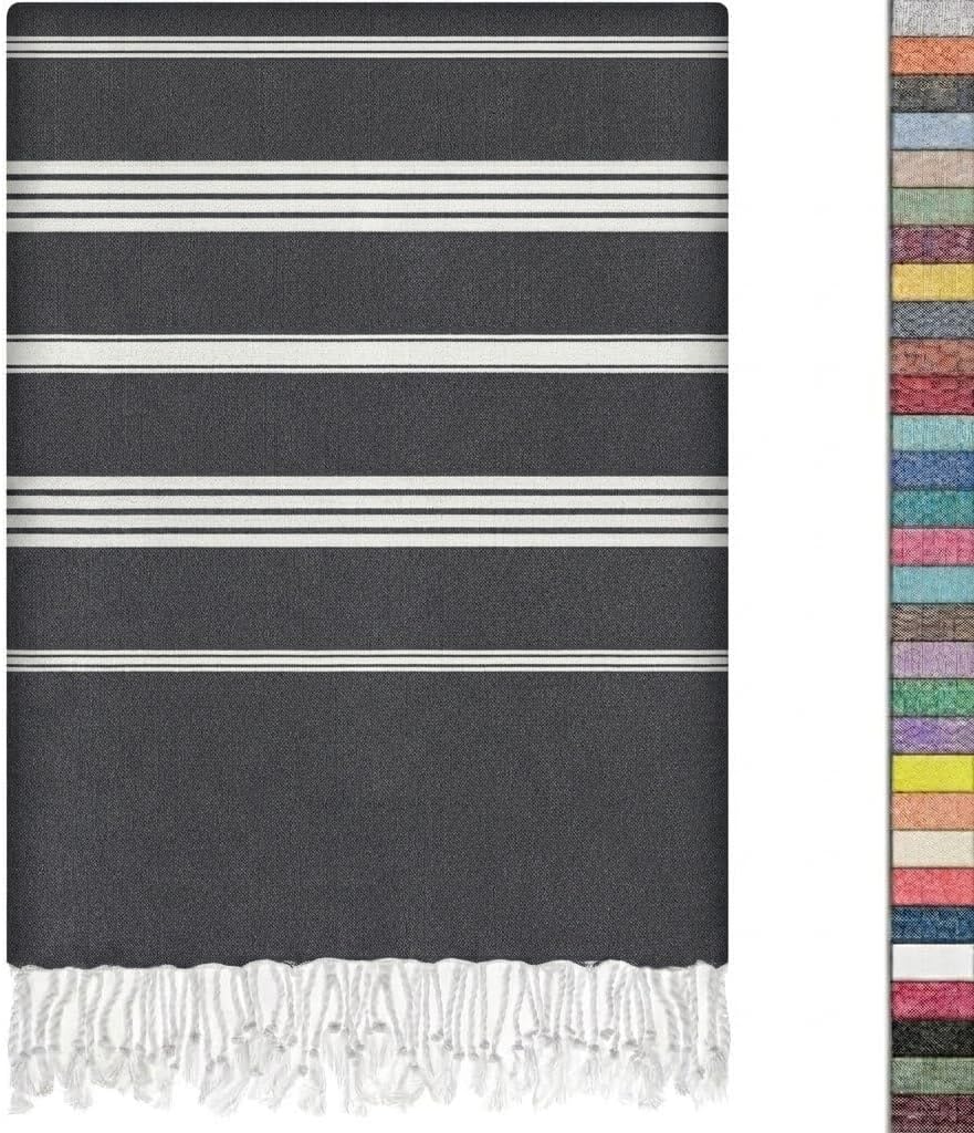 EPHESUS TOWELS Turkish Beach Towel - 38x70 inch Oversized - Sultan Design - Turkish Towel for Beach, Bath, Pool, Gym, Yoga - Prewashed, Lightweight, Quick Dry (Anthracite)