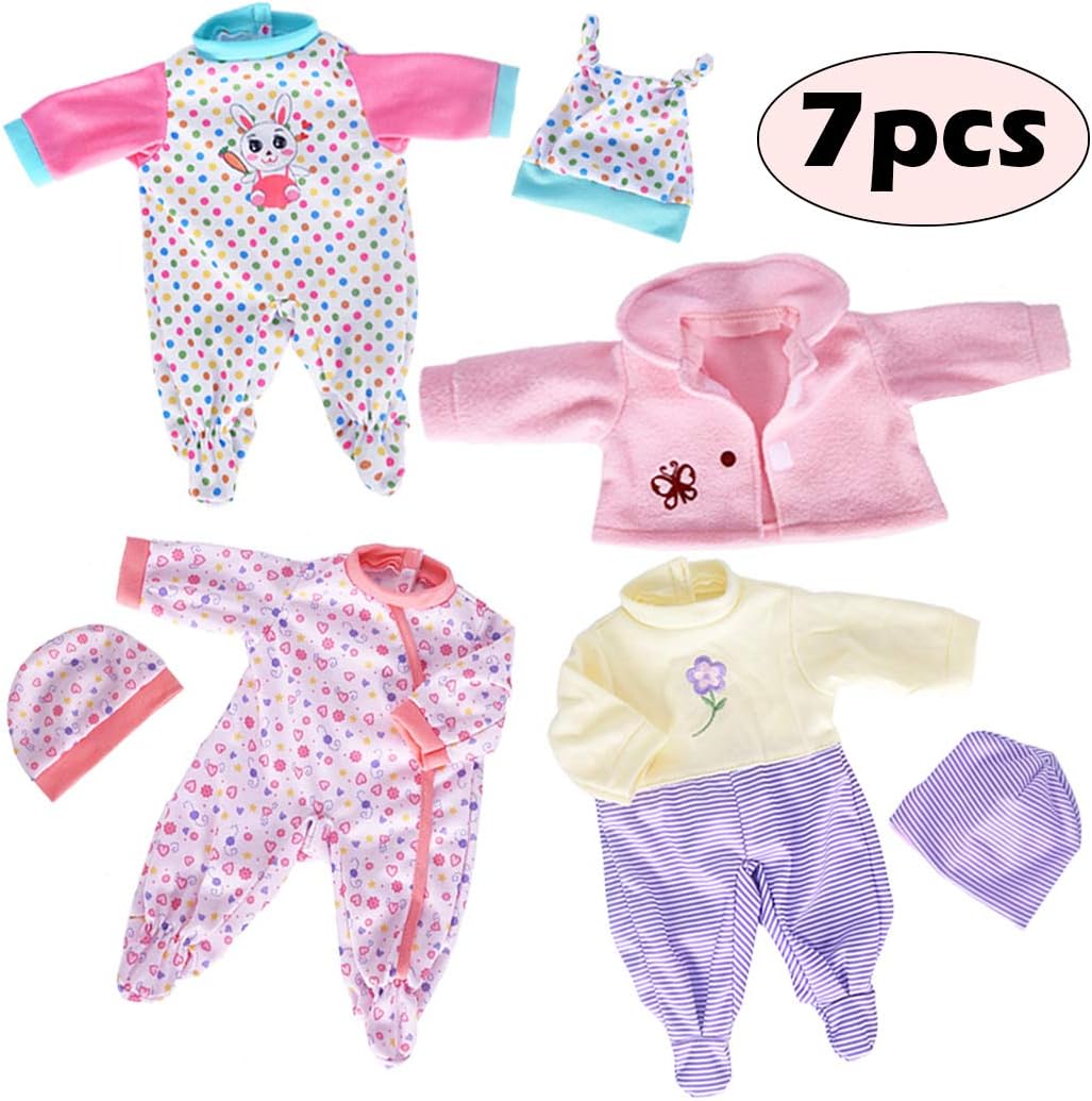7 pcs Baby Doll Clothes Fit for 14-16 Inch Baby Doll Dresses Outfits 17 inch New Born Baby Dolls,15 Inch Baby Doll (No Doll)