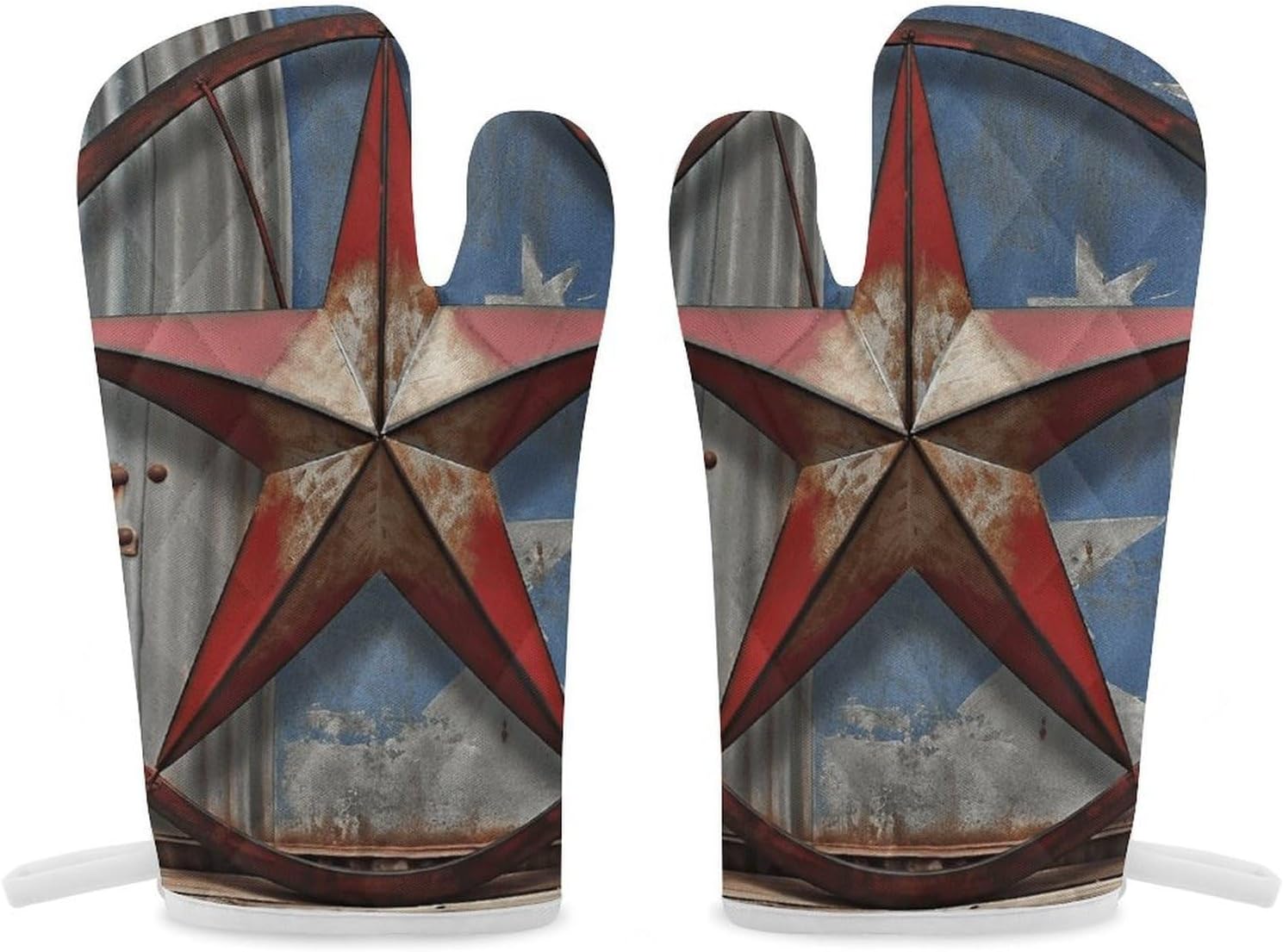 2 Pcs Oven Mitts Heat Resistant Kitchen Gloves Soft Safety American Wastern Texas Star Oven Glove for Microwave, Barbecue