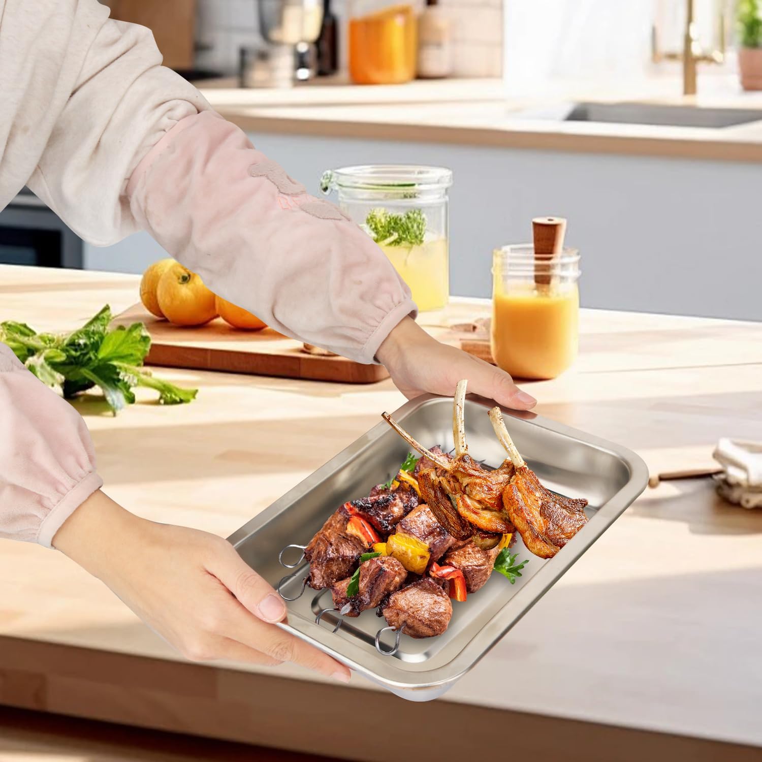 6 Pack 201 Stainless Steel Breading Trays Set, 10.6 x 7.9 x 1.9 Inch Food Prep Trays, Stainless Large Breading Pan, Stainless Steel Bakeware for Home kitchen, BBQ, Camping, Restaurant