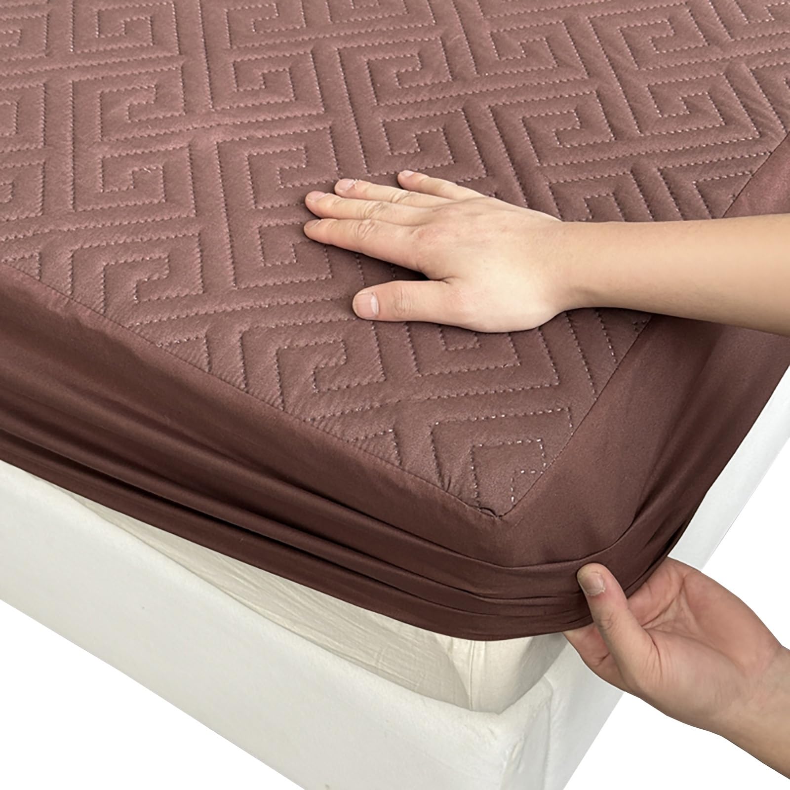 Non-Slip Mattress Protector Double Bed, 30cm Deep Pocket Fitted Cover with Full-Circle Elastic Grip, Waterproof Quilted Soft Top, Easy to Remove & Clean(Coffee,198x203cm/78x80in) — image 1