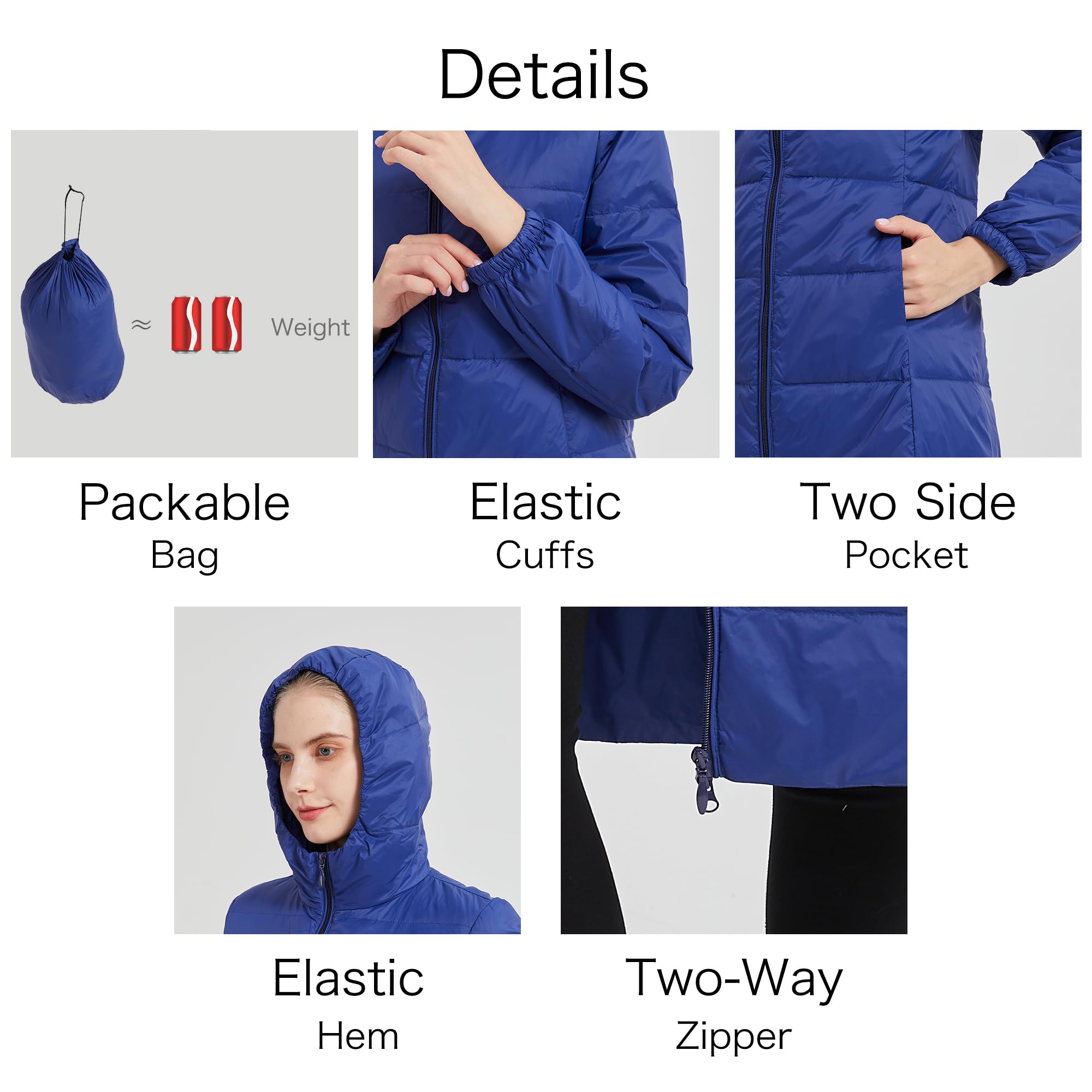 Piumino lungo leggero ripiegabile da donna, sottile e caldo, con cappuccio (disponibile in taglie forti)