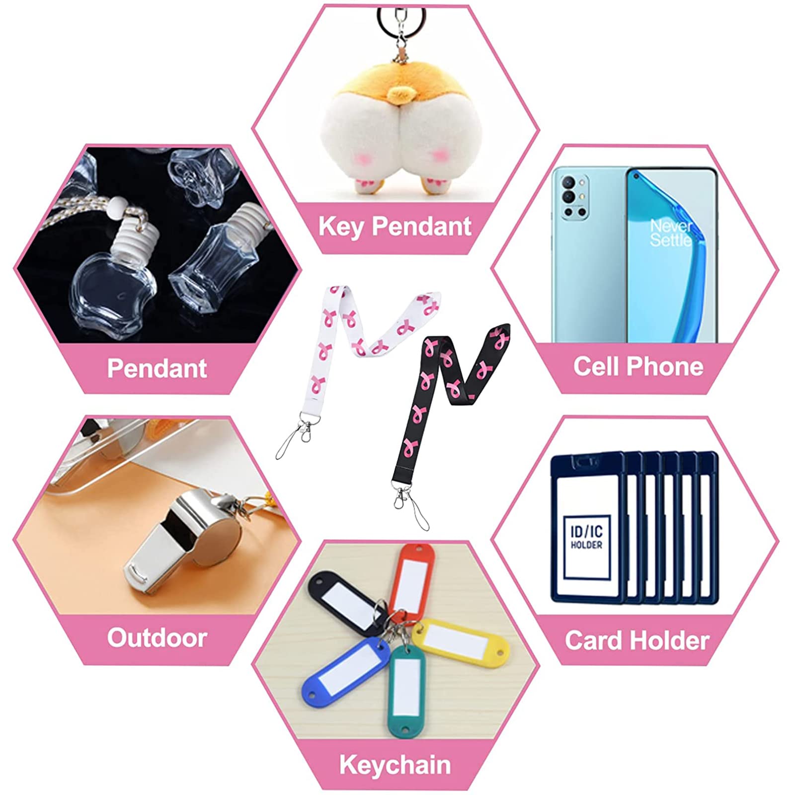 WANDIC, 20 Conciencia de cáncer de Mama cordón Pink Ribbon Lanyard Cuerpo Store Strep Insignia de la Tarjeta para la Tarjeta para la Insignia de ID de Llavero