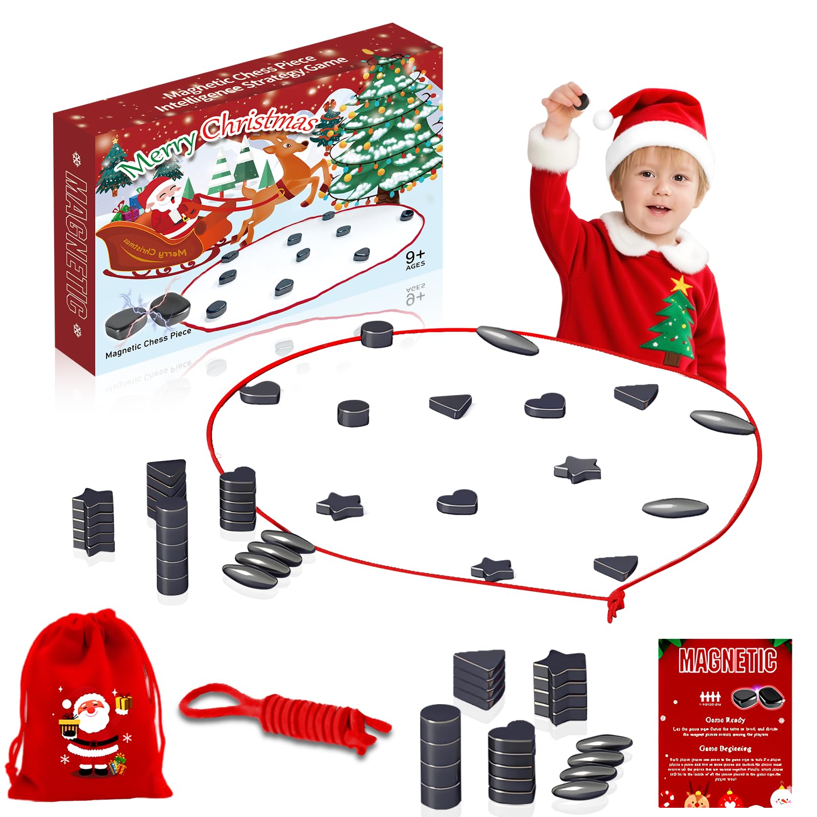 vita dennis Christmas Magnet Game for Kid Adults Gift, Portable Magnetic Chess Game Toy for Family Gathering Party Camping, Logic Training Educational Board Game (B)