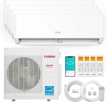TURBRO 36,000 BTU 4 Zones Mini Split AC/Heating System, 22.5 SEER2, R454B, Ductless Multi Zones Inverter Mini Split Air Conditioner with Heat Pump, WiFi Enabled, Greenland (9Kx3+12K), 230V