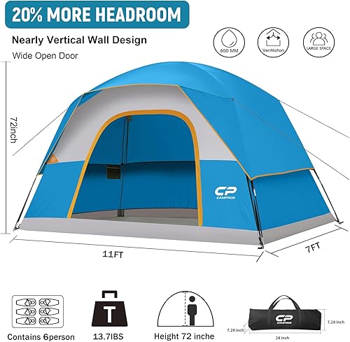 Miniatura 2 de CAMPROS CP Tents for Camping 246 Person Tent Waterproof Windproof Double Layer Camping Tent, Easy Setup Dome Tent with Large Mesh Windows & Wider