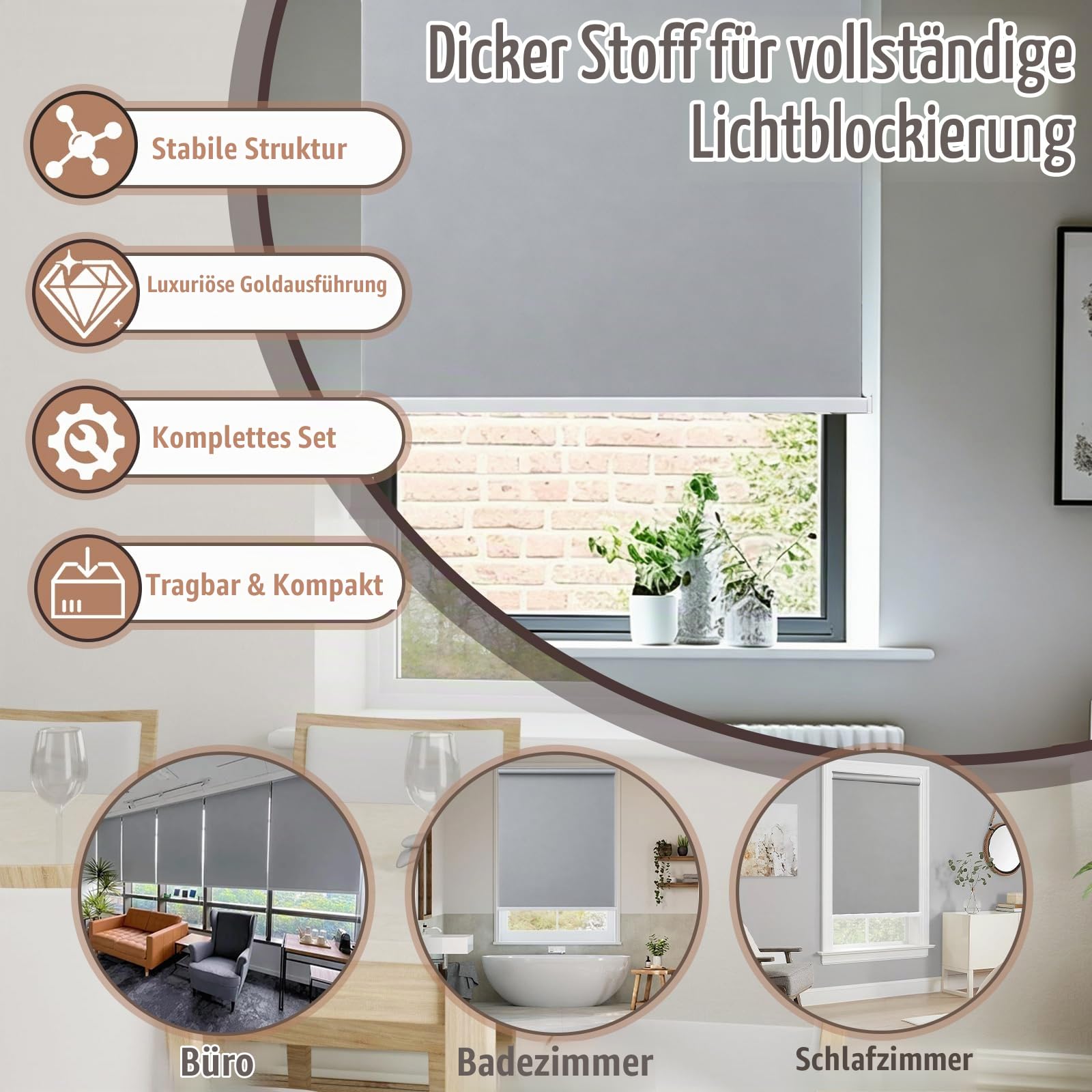 Rollo, 120 x 180 cm Senkrechtmarkise Hellgraue Außenrollo Senkrechtmarkise Außen Sichtschutz Balkon mit Zugseil Verdunkelungsrollo Wetterfest Windschutz für Balkon Terrasse Büro und Badezimmer