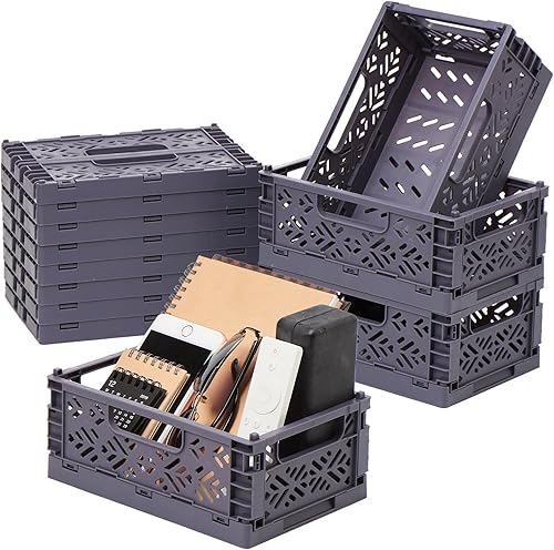 EZOWare Cajas de almacenamiento de plástico plegables medianas, juego de 6 contenedores organizadores apilables, contenedores plegables para el