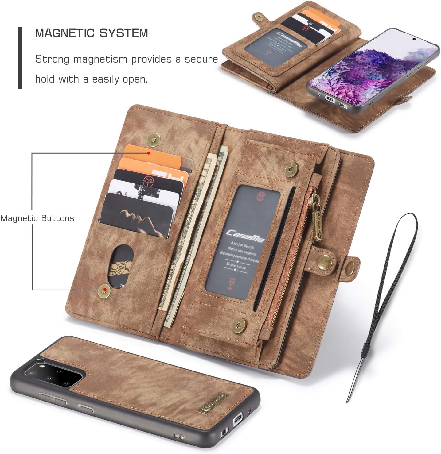 Exclusive Discount 70% Price Galaxy S20 Wallet Case,AKHVRS Handmade Premium Cowhide Leather Wallet Case,Zipper Wallet Case [Magnetic Closure] Detachable Magnetic Case & Card Slots for Samsung Galaxy S20 (Brown)