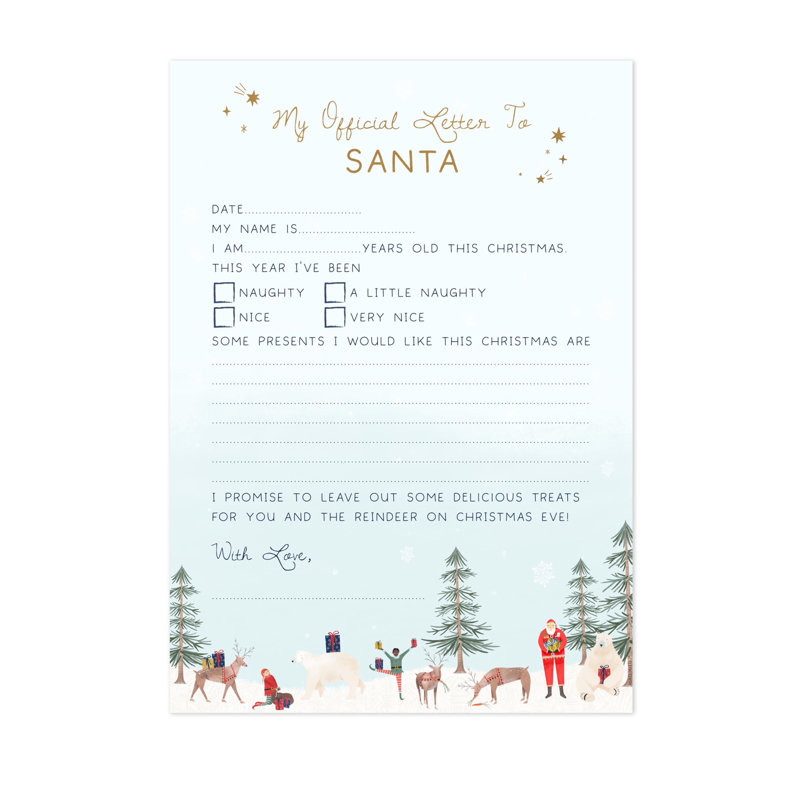 Letter to Santa for children to fill in | choice of Santa or Father Christmas | A4 sized with Christmas illustrations (Father Christmas)