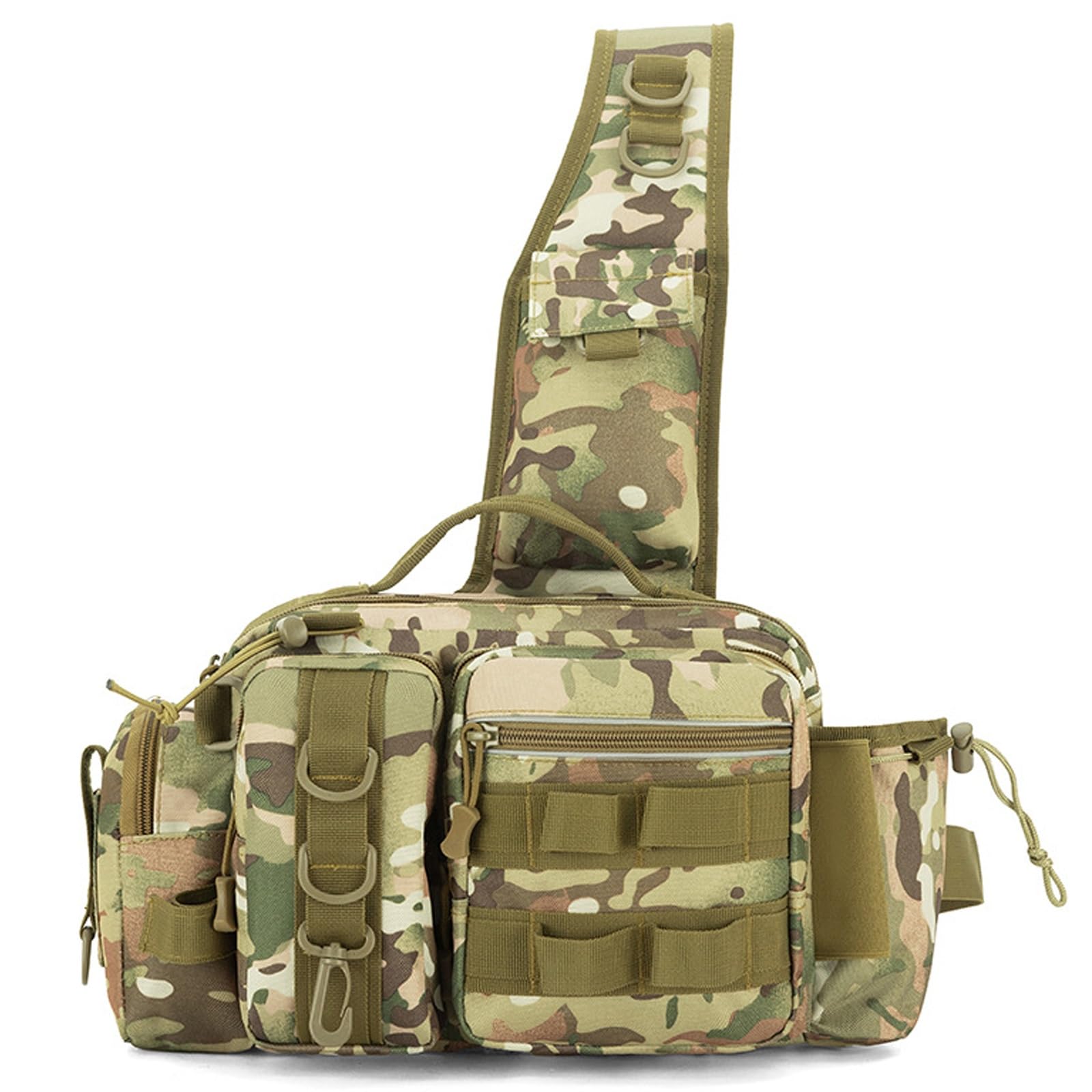 Angel-Hüfttasche mit Großem Fassungsvermögen für Herren, Ködertasche mit Rutenhalter, Multifunktionale Outdoor-Umhängetasche(CP)