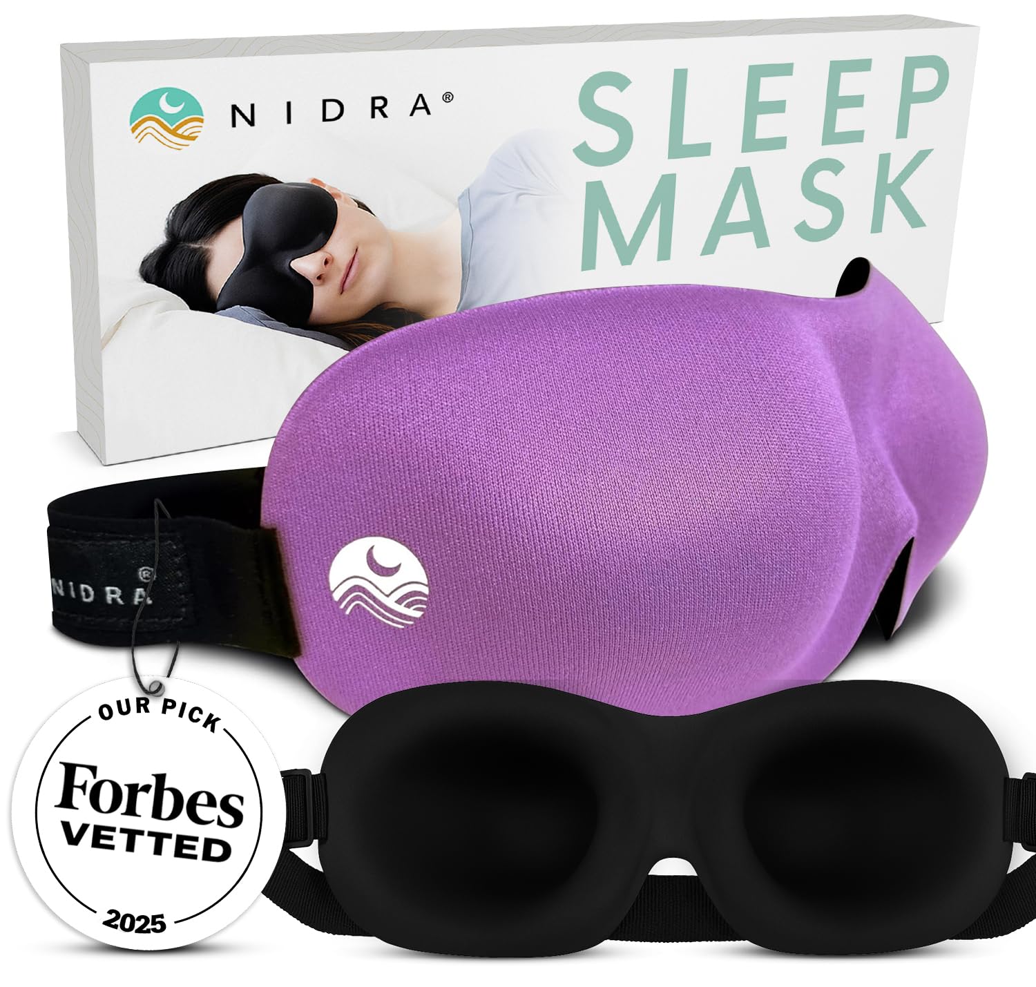 Nidra Contoured Sleep Mask for Side Sleepers – Zero Pressure Fit, Light Blocking Eye Shade for Sleeping & Travel – Purple, Standard Size