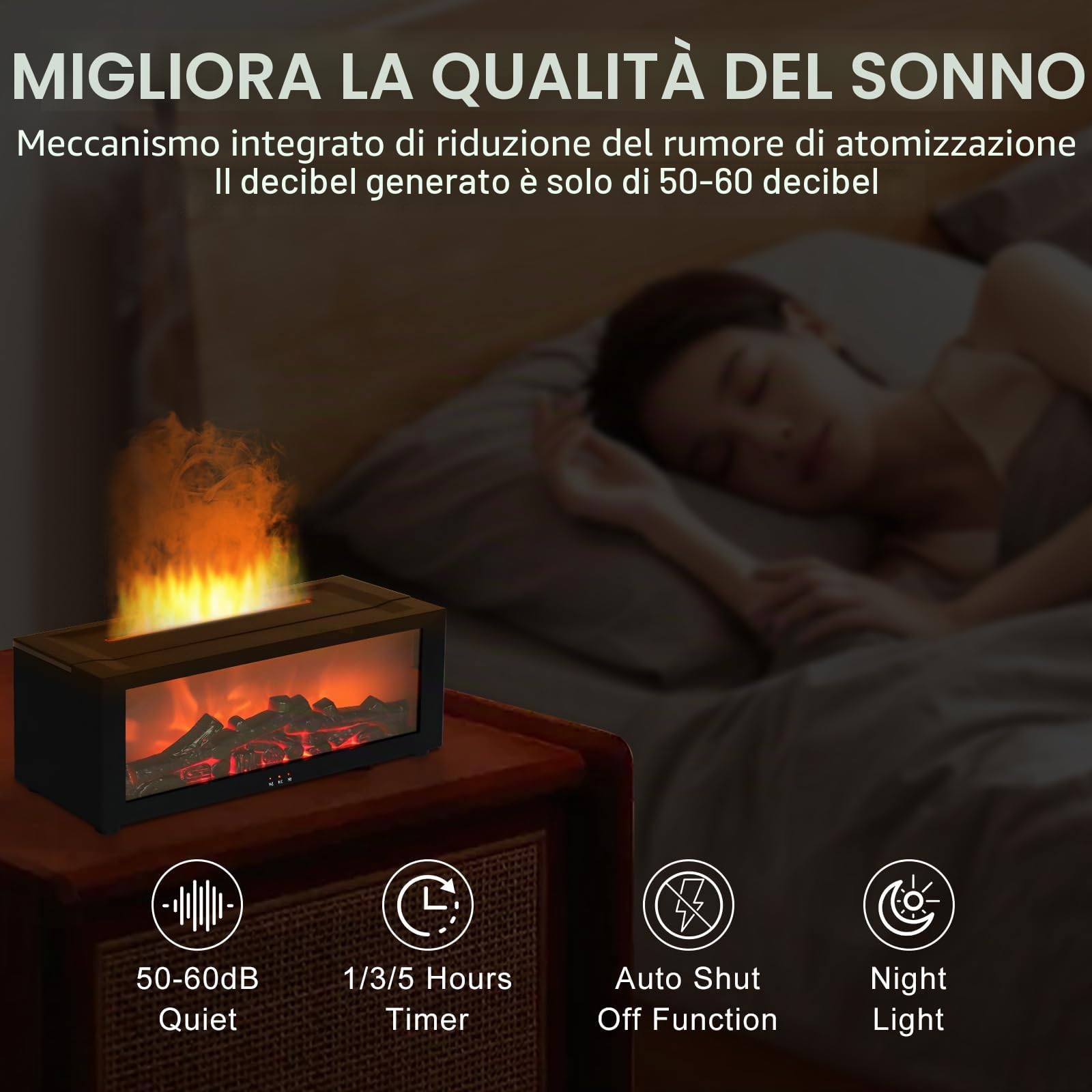 Diffusore di Aromi 7 Colori Fiamma Camino Regolabile Umidificatore