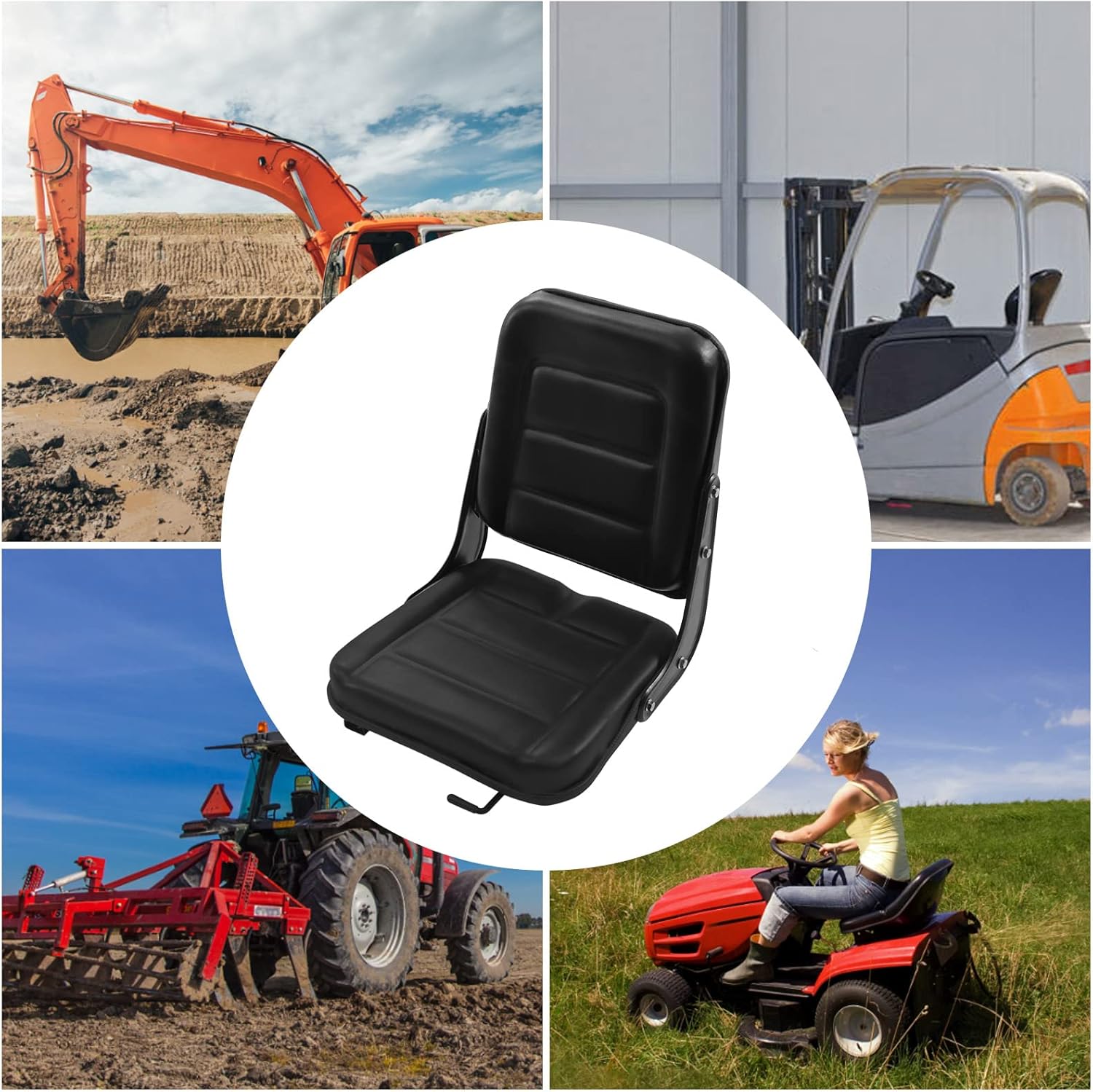 Universal Lawn Tractor Seat, Universal Tractor Seat & Lawn Mower Seat with Adjustable Back,for Tractor,Excavator Skid Loader Backhoe Dozer Telehandler