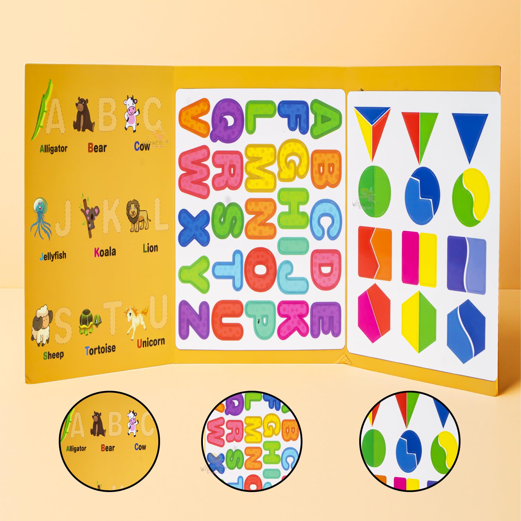 WISHKEY Magnetic Educational Letter Stickers for Kids – ABC Alphabet Magnets with Shape Matching Cards, Preschool Learning & Montessori Educational Toy for Kids Age 3+ Green 4