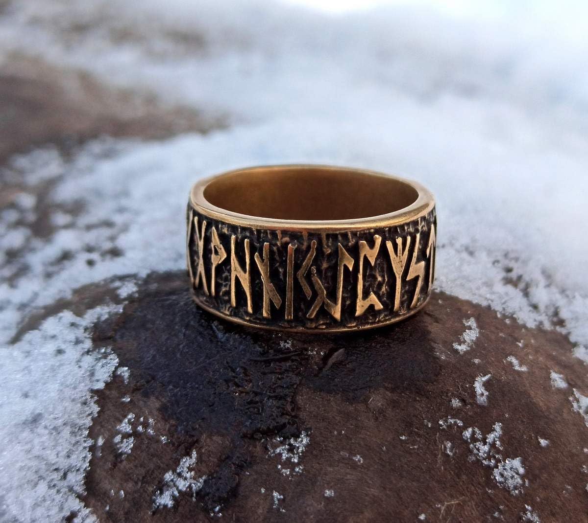 Elder Futhark Norse Runes Bronze Ring - Viking Jewelry