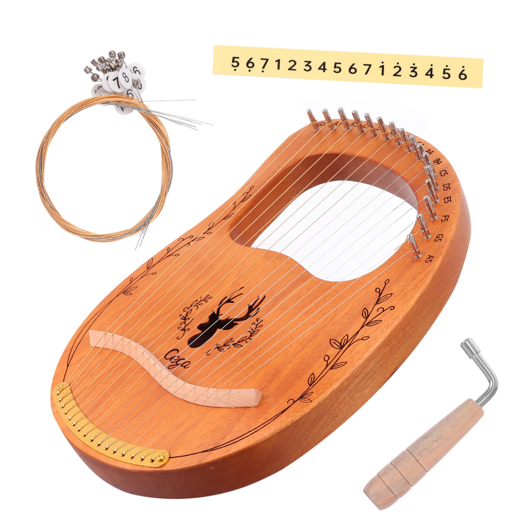 Abaodam Portable Wood Harp Lyre 16 Strings Body String Instrument for Beginners