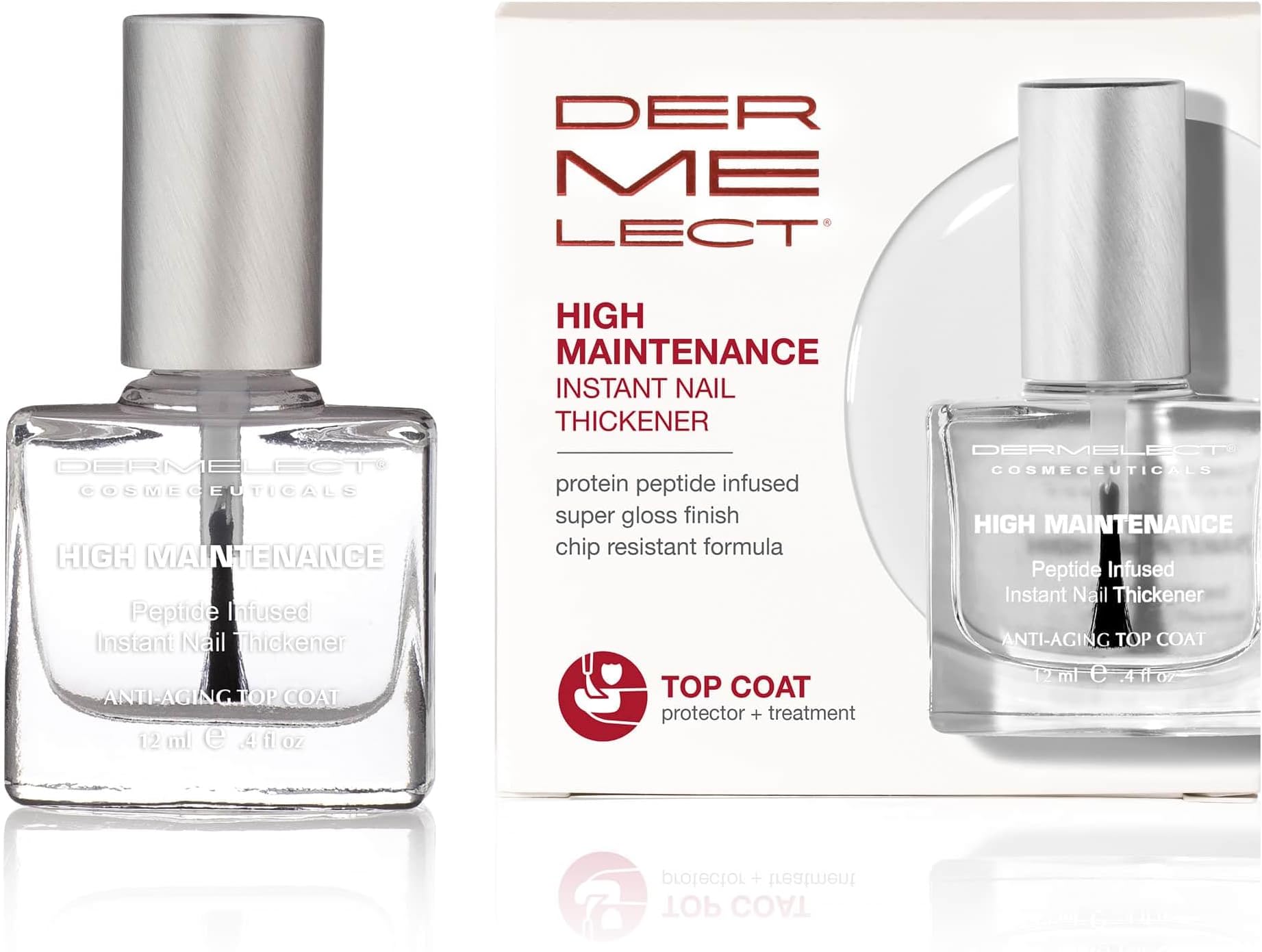 High Maintenance Instant Nail Thickener - Nailcare Top Coat with Keratin Protein Peptides, Strengthening, Hardening Protective High Shine Treatment for Weak, Thin, Damaged Nails 0.4 oz