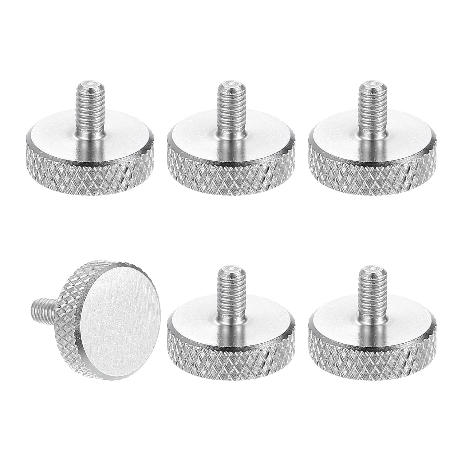 MECCANIXITY 6pcs M4 x 8mm Knurled Thumb Screws, 304 Stainless Steel Flat Head Thumb Screws Metric Diamond Knurled Head Bolts Grip Knobs Hand Tighten Thread Fasteners, 16mm Dia