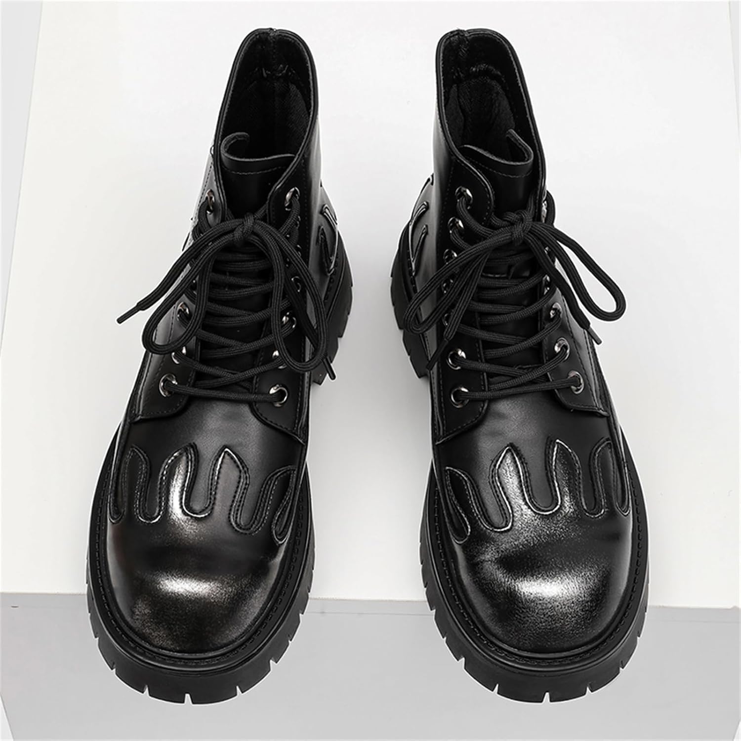 Men's Punk Fire Toe Platform Motorcycle Combat Boots Leather Biker Boot Fashion Casual Ankle Boots