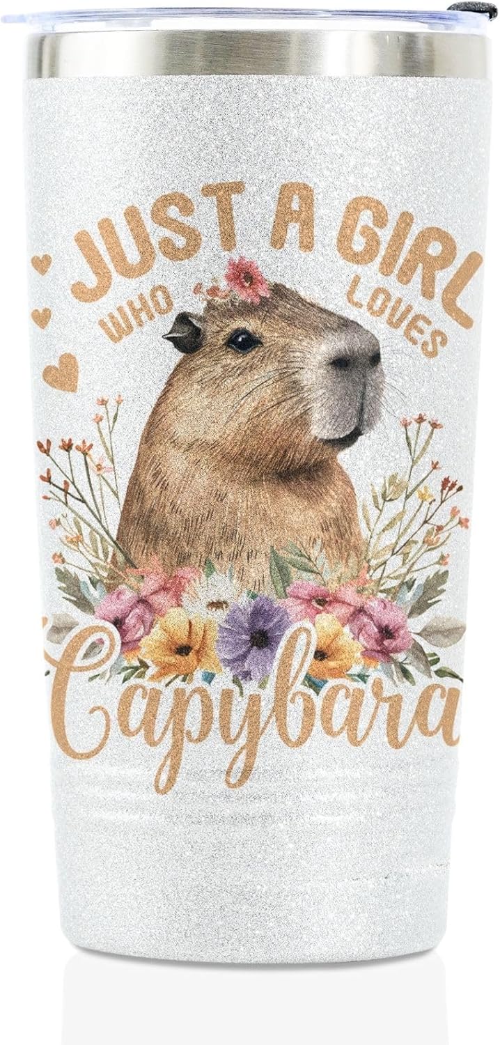Capybara Gifts for Girls, Women, Teens, Daughters, Just A Girl Who Loves Capybara, Capybara Onebttle Stainless Steel Tumbler 20OZ Glittering