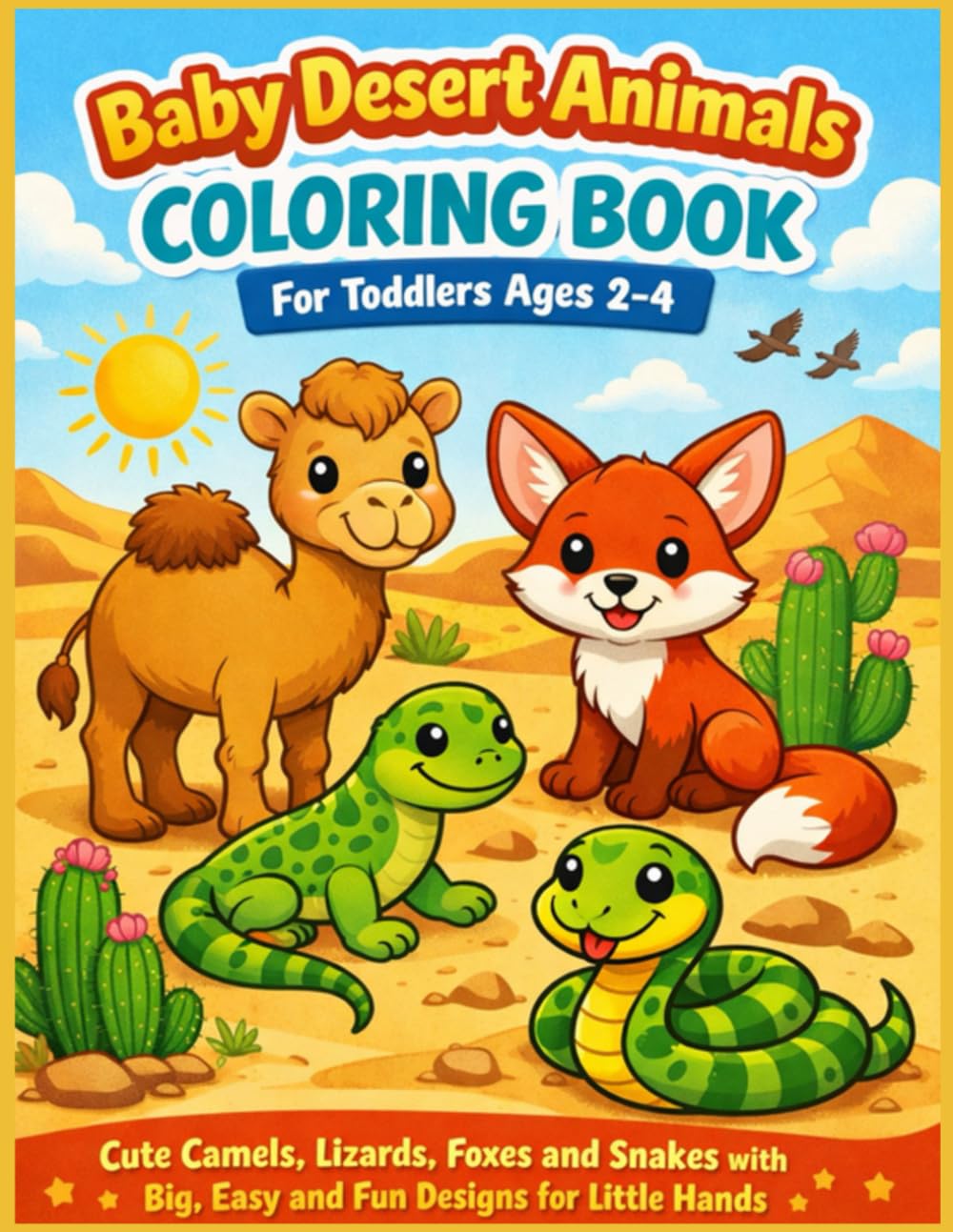 Baby Desert Animals Coloring Book for Toddlers Ages 2–4: Cute Camels, Lizards, Foxes and Snakes with Big, Easy and Fun Designs for Little Hands