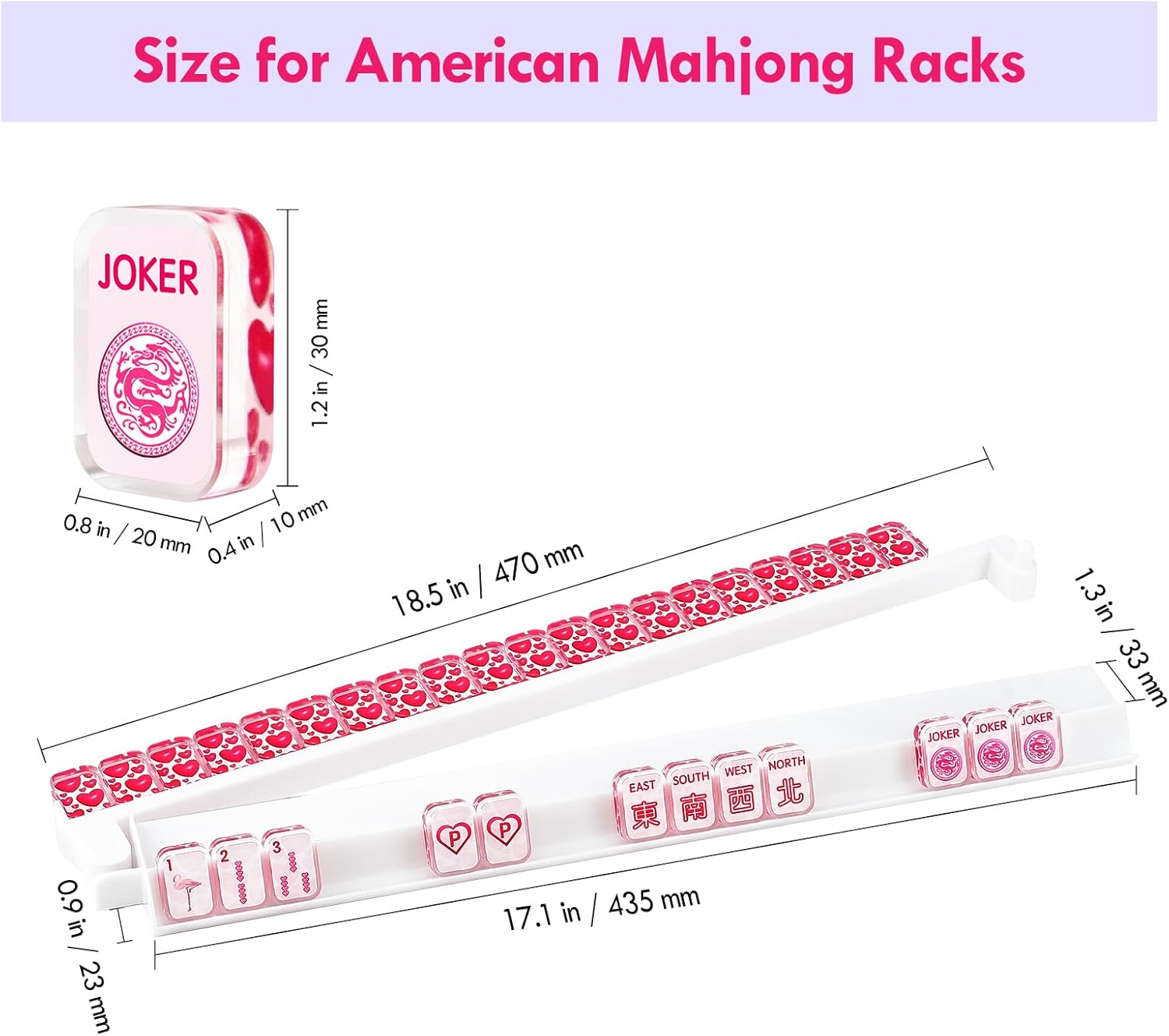 4 PCs Mahjong Racks with Pushers, 18'' Ivory White Acrylic Mahjong Tile Racks/Trays/Holders Set of 4, Modern American Mahjong Tile Racks with Built-in Pushers (White)