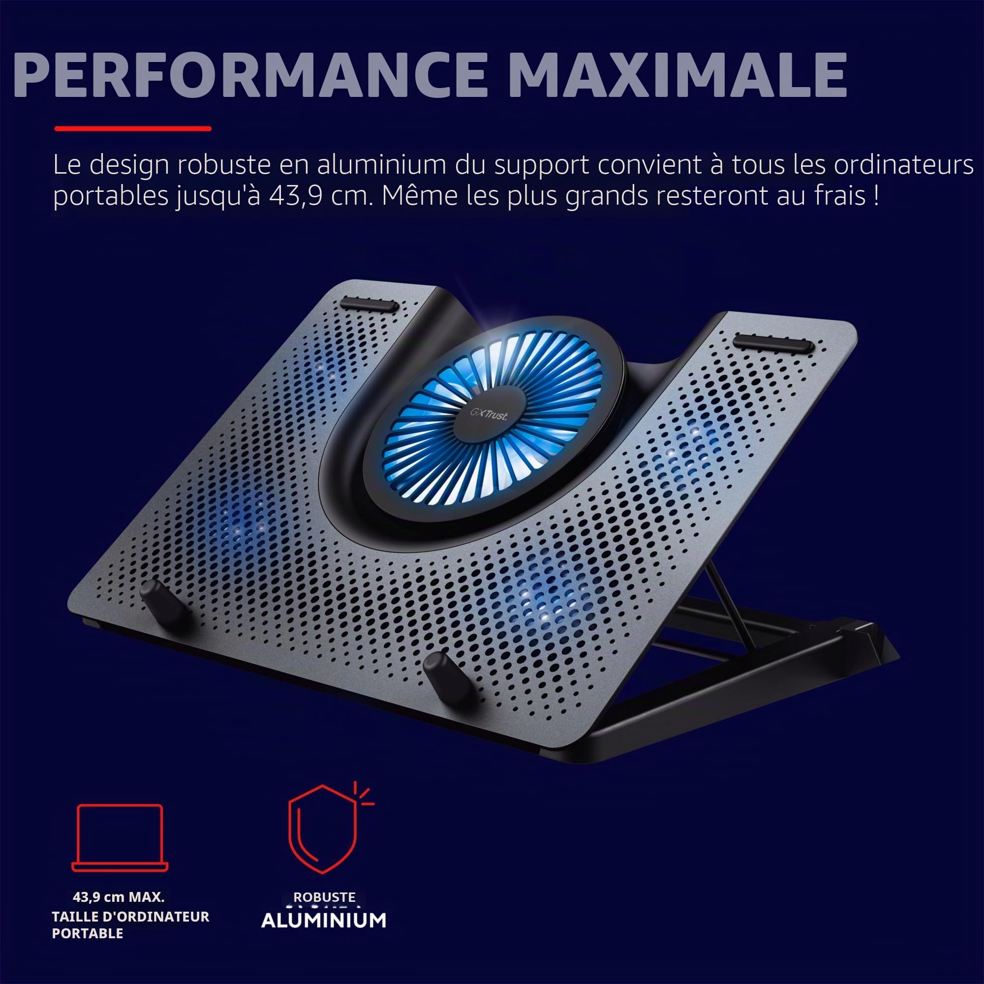 Trust Gaming GXT 1125 Quno Support de Refroidissement pour Portables 17,3 Pouces 5 Ventilateurs Éclairés