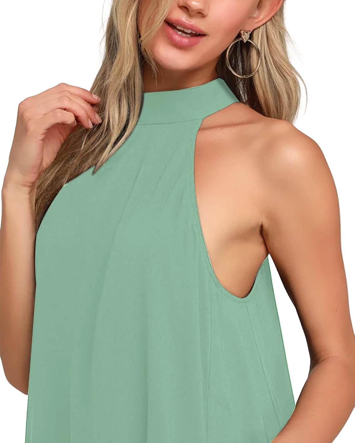 AUSELILY Womens Summer Dress Sleeveless Halter Neck Beach Dress Casual Sundresses with Pockets - Image 2