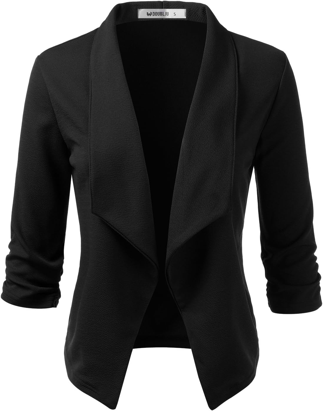 Ruched 3/4 Sleeve Open Front Draped Blazers Business Casual Basic Work Jackets for Womens Clothes with Plus Size