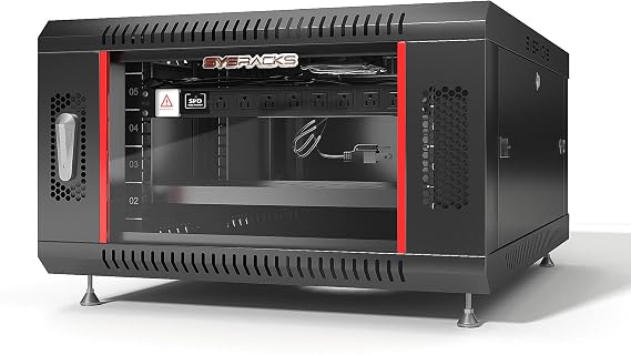 Sysracks 6U Wall Mount Server Rack, 18 Deep, 19-Inch EIA-310 | Fan, shelf, 8-outlet powerbar, standing feet, dust-tight cable entries