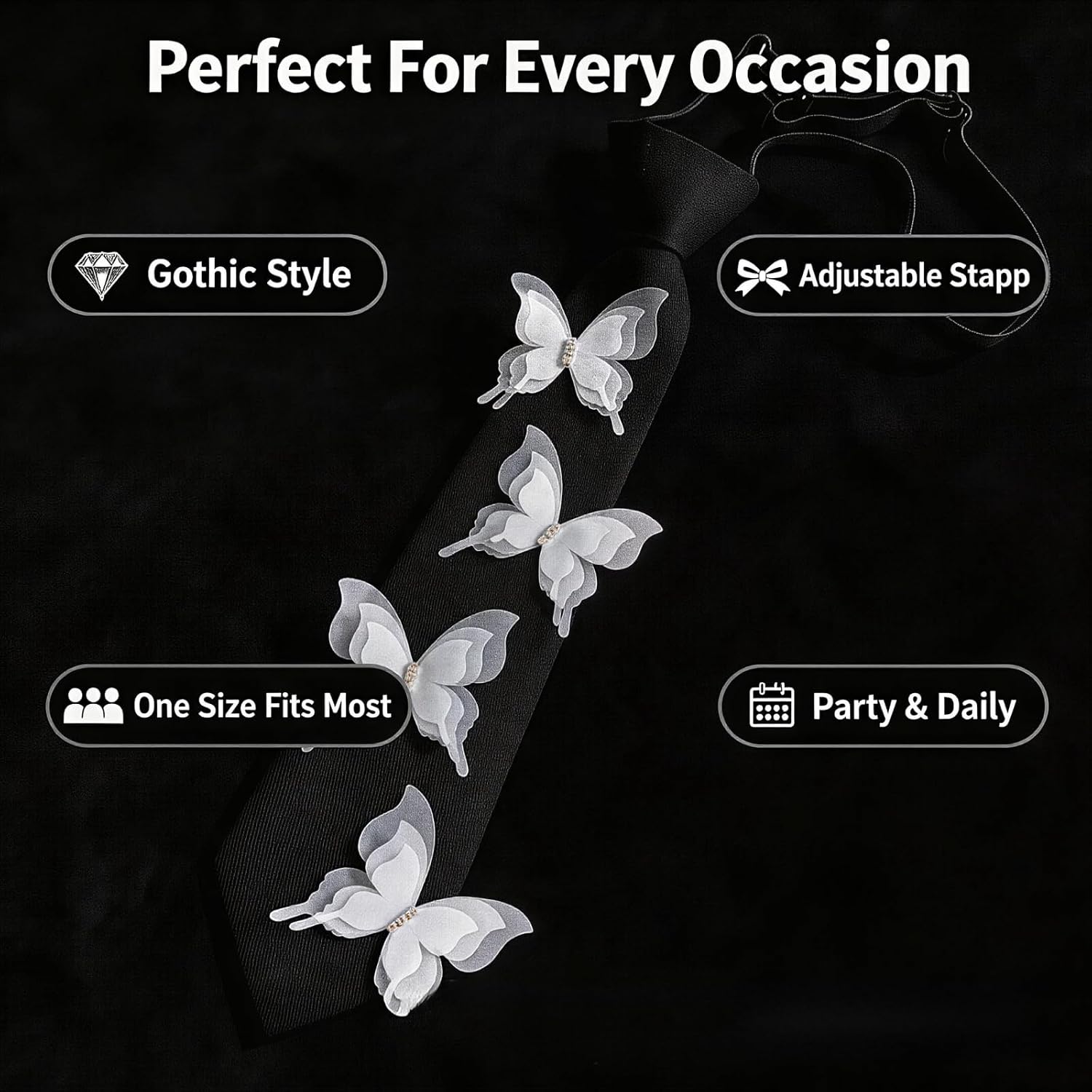 Necktie for Women and Men, Pre-Tied Adjustable Rhinestone Accessory, Punk Y2K Tie Style, for Party, Cosplay, Uniform