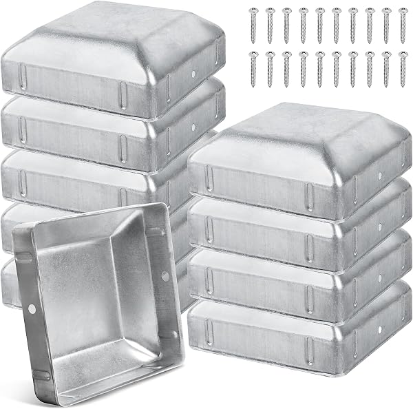 Tapas de Postes 9x9cm Tapas de Poste de Valla de Madera de Metal 10 Piezas con Tornillos para Proteger Postes de Madera (90x90mm) - 1
