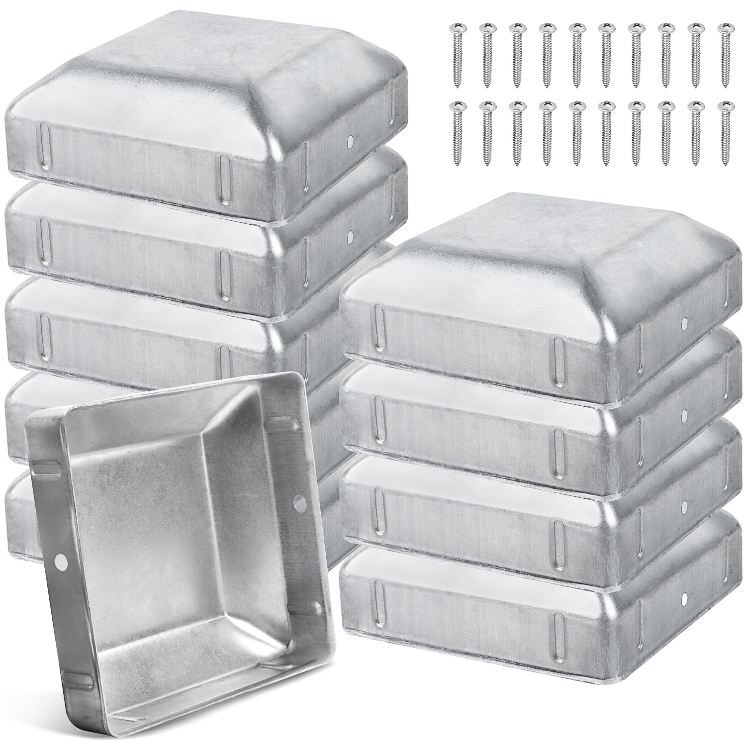 Tapas de Postes 9x9cm Tapas de Poste de Valla de Madera de Metal 10 Piezas con Tornillos para Proteger Postes de Madera (90x90mm)